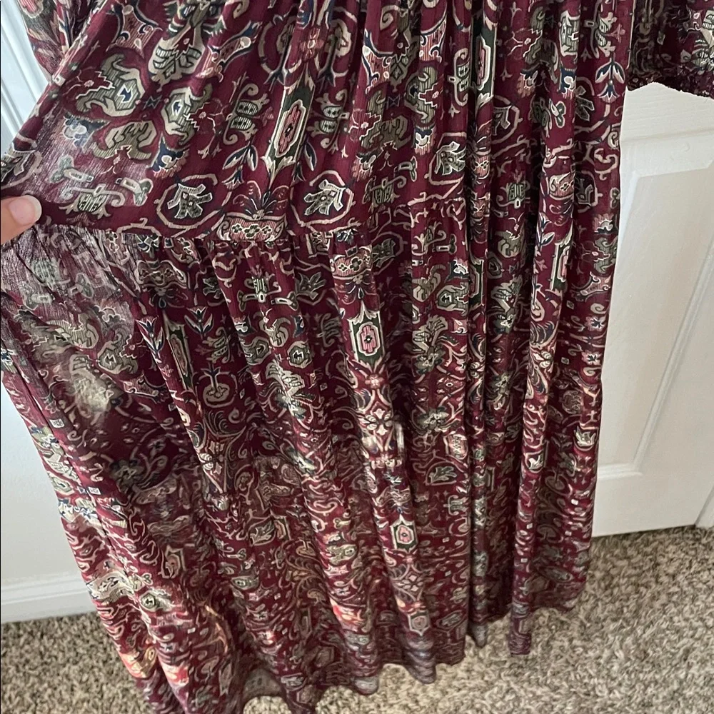 Abercrombie & Fitch Maroon Boho Paisley Western Off Shoulder Maxi Dress XS Y2K